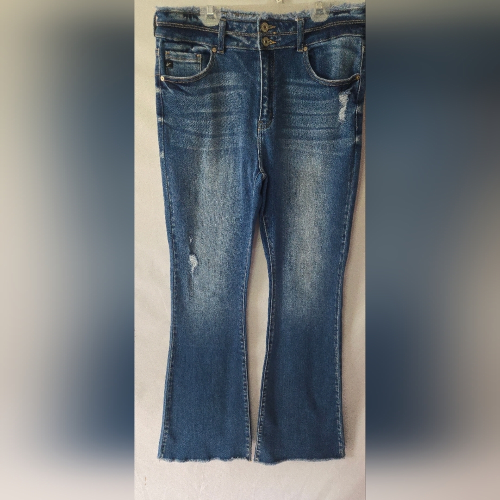 Kancan Bri High Rise Raw Hem Flare Bell Bottom Double Button Jean Women's 13/30